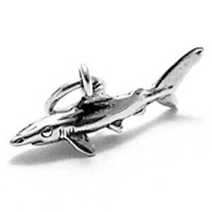 GREAT WHITE SHARK CHARM IN 3D. STERLING SILVER